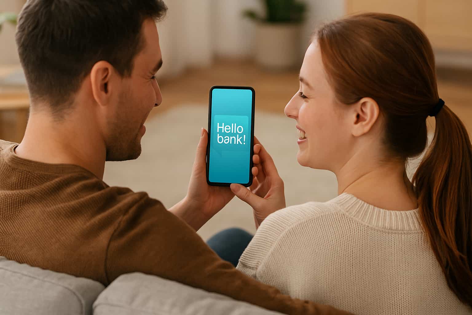 Couple holding phone